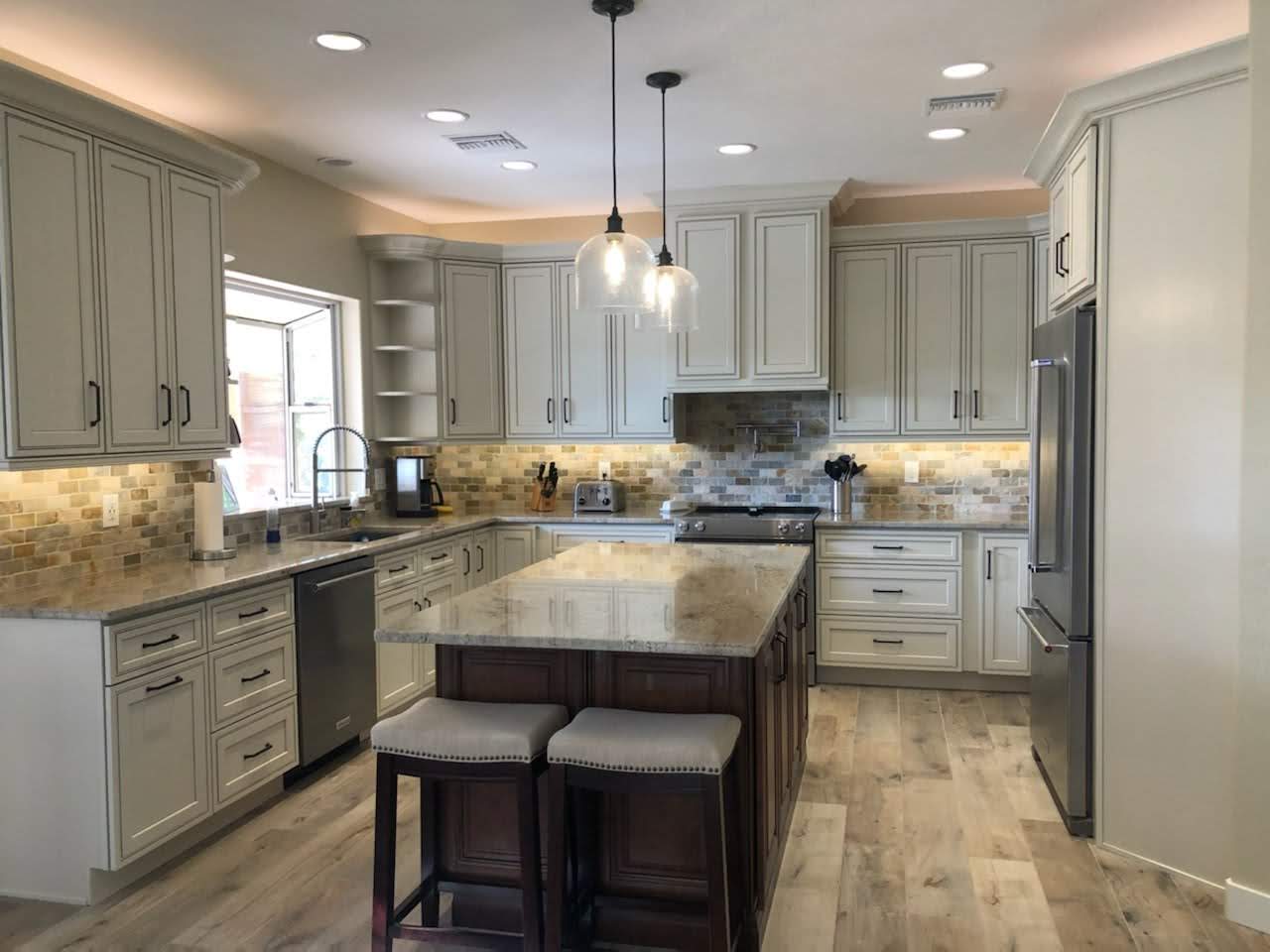 Glazed cream kitchen with stained walnut island
